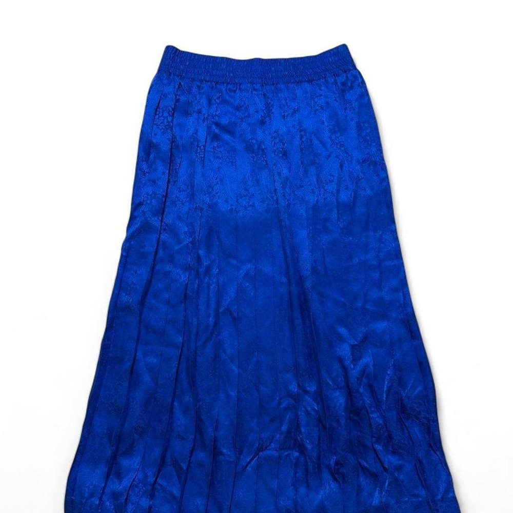 Vintage 90s Papell Too Royal Blue Silk Jacquard Midi Skirt